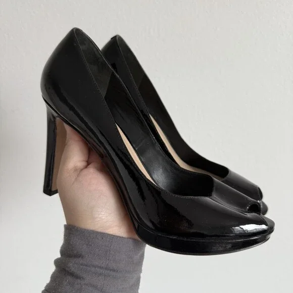 Via Spiga Patent Leather Peep Toe Platform Pumps Office Siren Power Dressing 7.5 - Picture 3 of 8